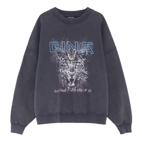 Anine Bing Miles Leopard Muse Sweatshirt, Washed Black